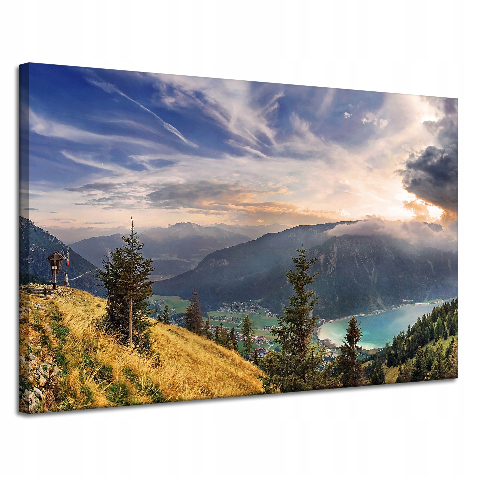Obraz na plátně Slunce nad horami Mraky Vesnice 120x80 cm