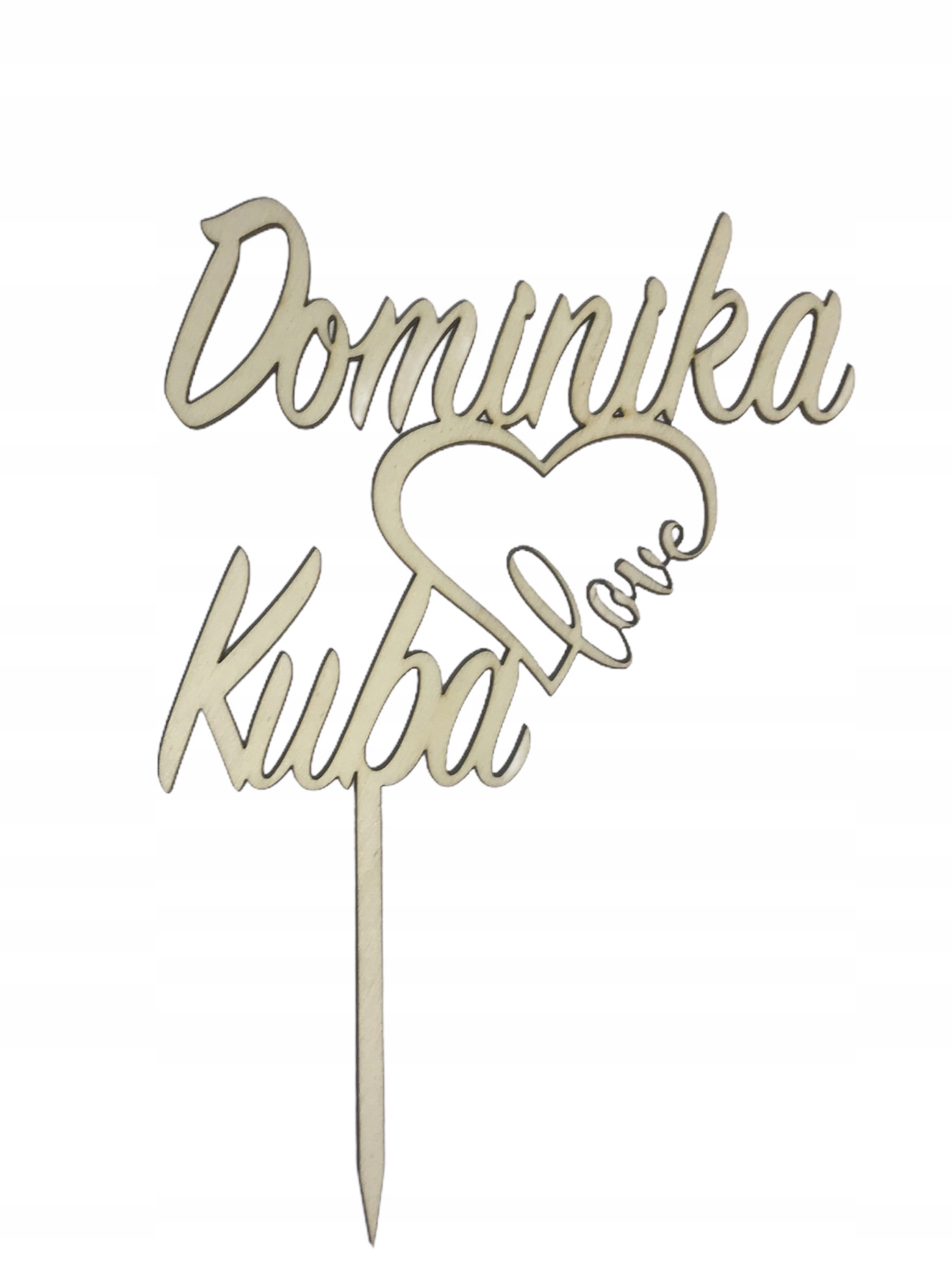 TOPPER SLUBNY PARA MLODA NA TORT drewniany serce