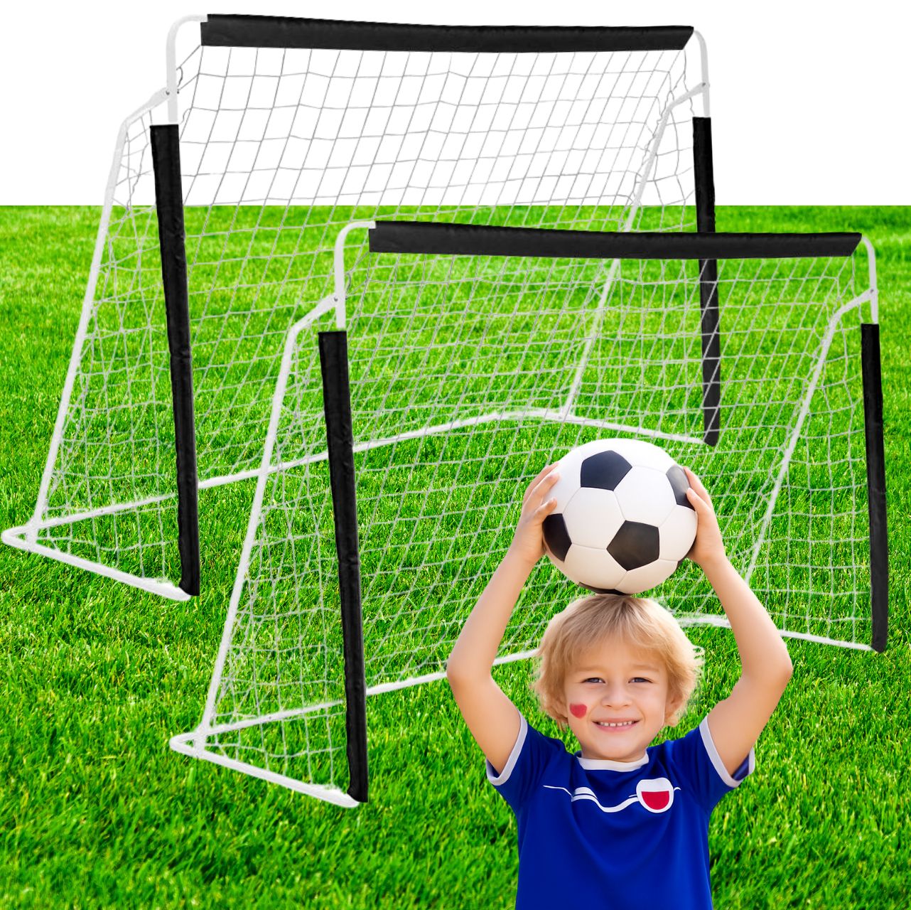 Zestaw 2 x Bramka Piłkarska Przenośna Składana 215x153 cm Dla Dzieci 2szt.