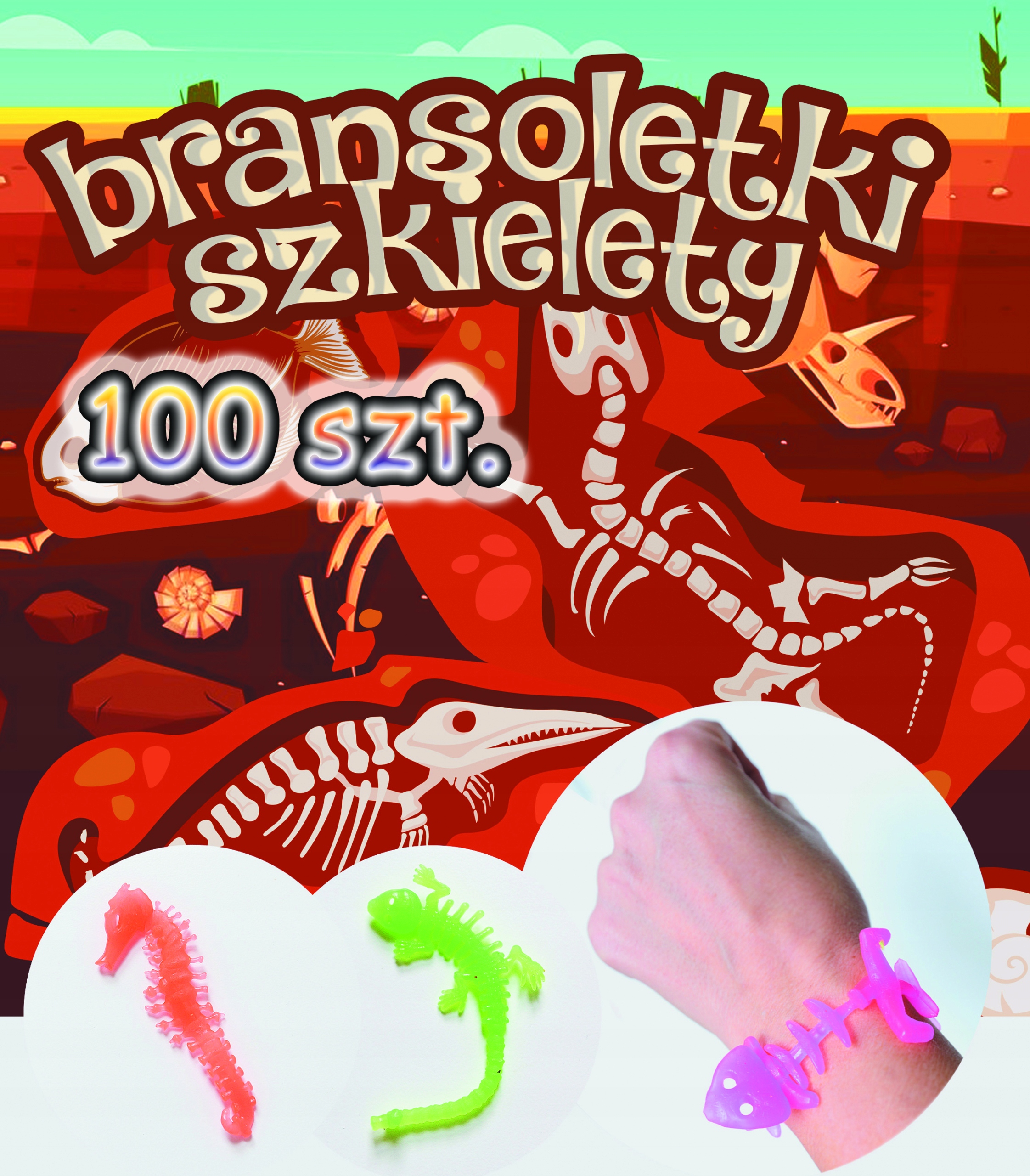 Zasyp do automatu Bransoletki Szkielety wsad wkład 45-55mm piłka 100szt