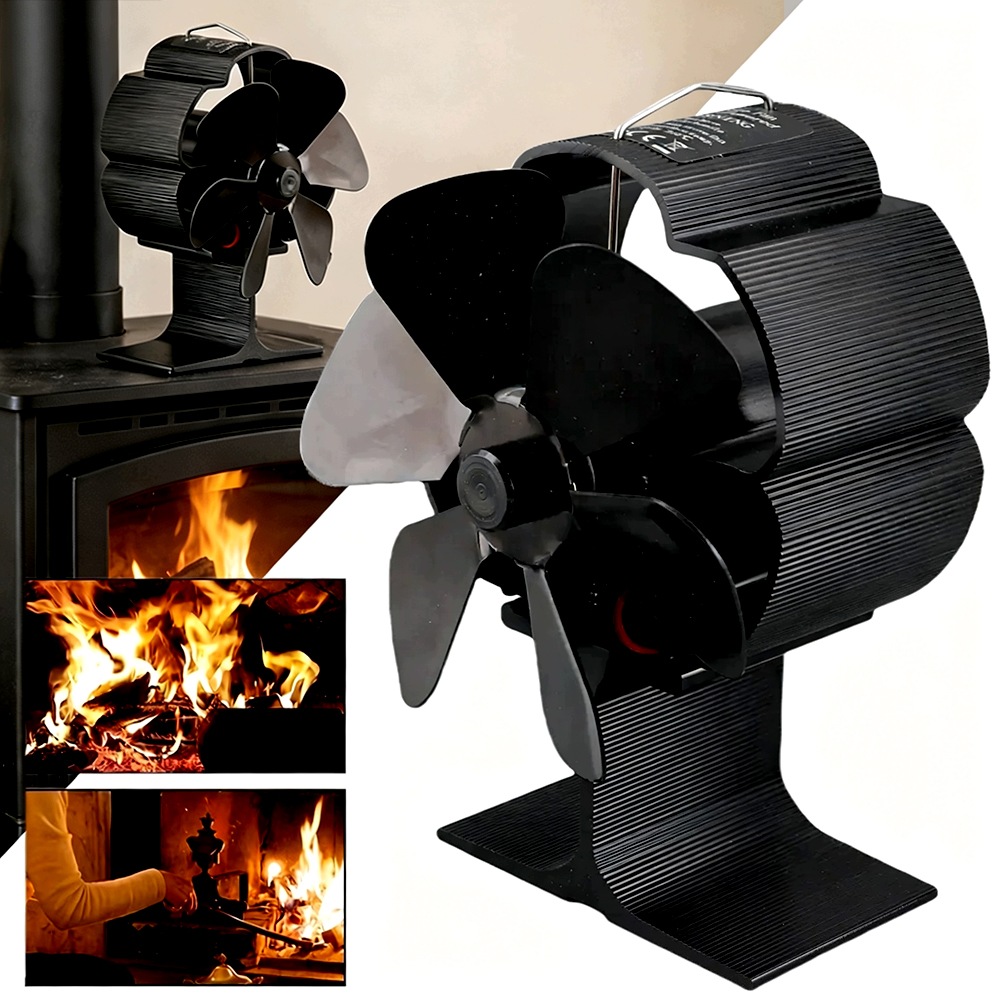 Termoelektrický Krbový Ventilátor Napájený Teplem, Tichý Ventilátor, Černý