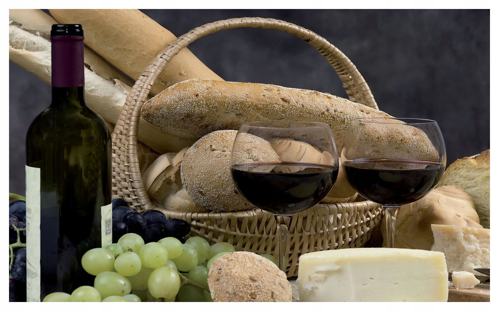 Tapeta hroznové víno syr chlieb elegantná zátišie 416x254 vinyl