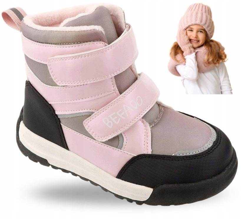 Buty zimowe dziewczęce Befado Śniegowce Różowe na rzepy Lekkie Rozmiar 32