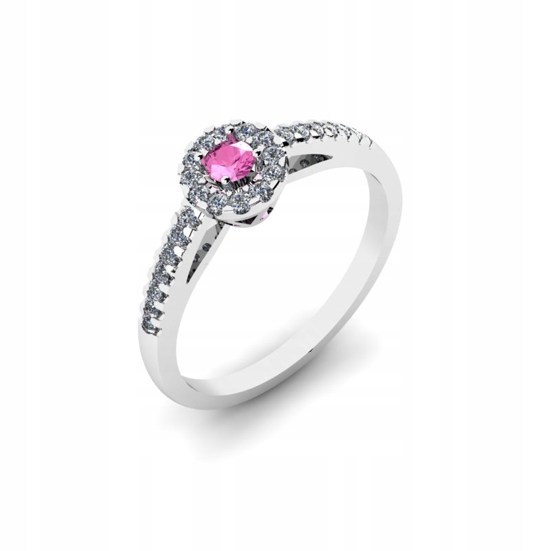 

Pierścionek Białe Złoto Z Różową Cyrkonią 14KR