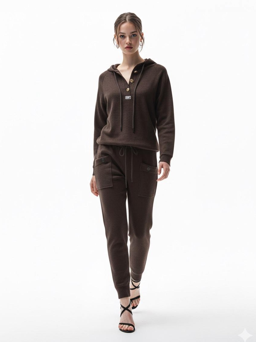 Megi Collection dámská teplákovka silná pletenina Raya s mikina s kapucí Black L/XL