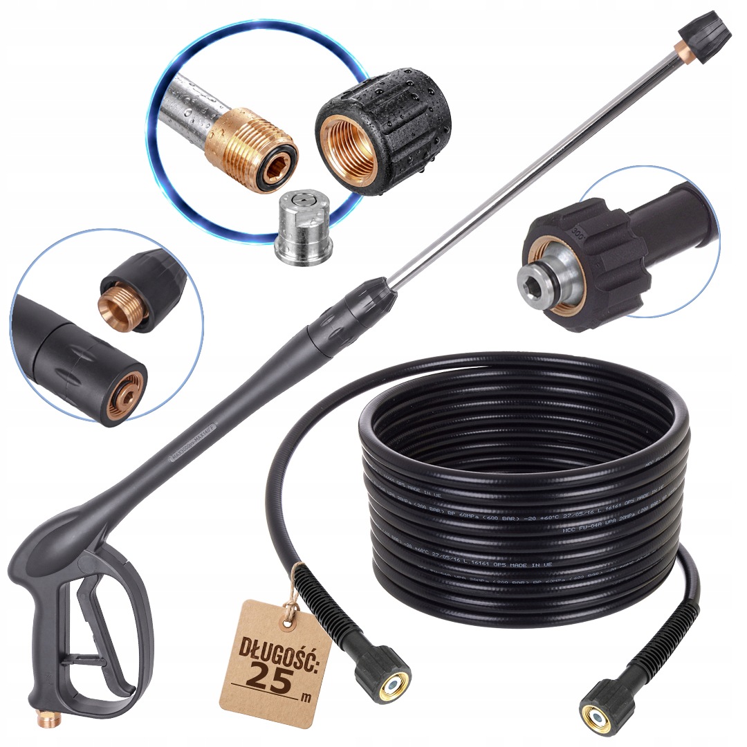 Pistole Lanca Tryska Plochá Power hadice 25 m pro myčku Karcher Hd Kranzle M22