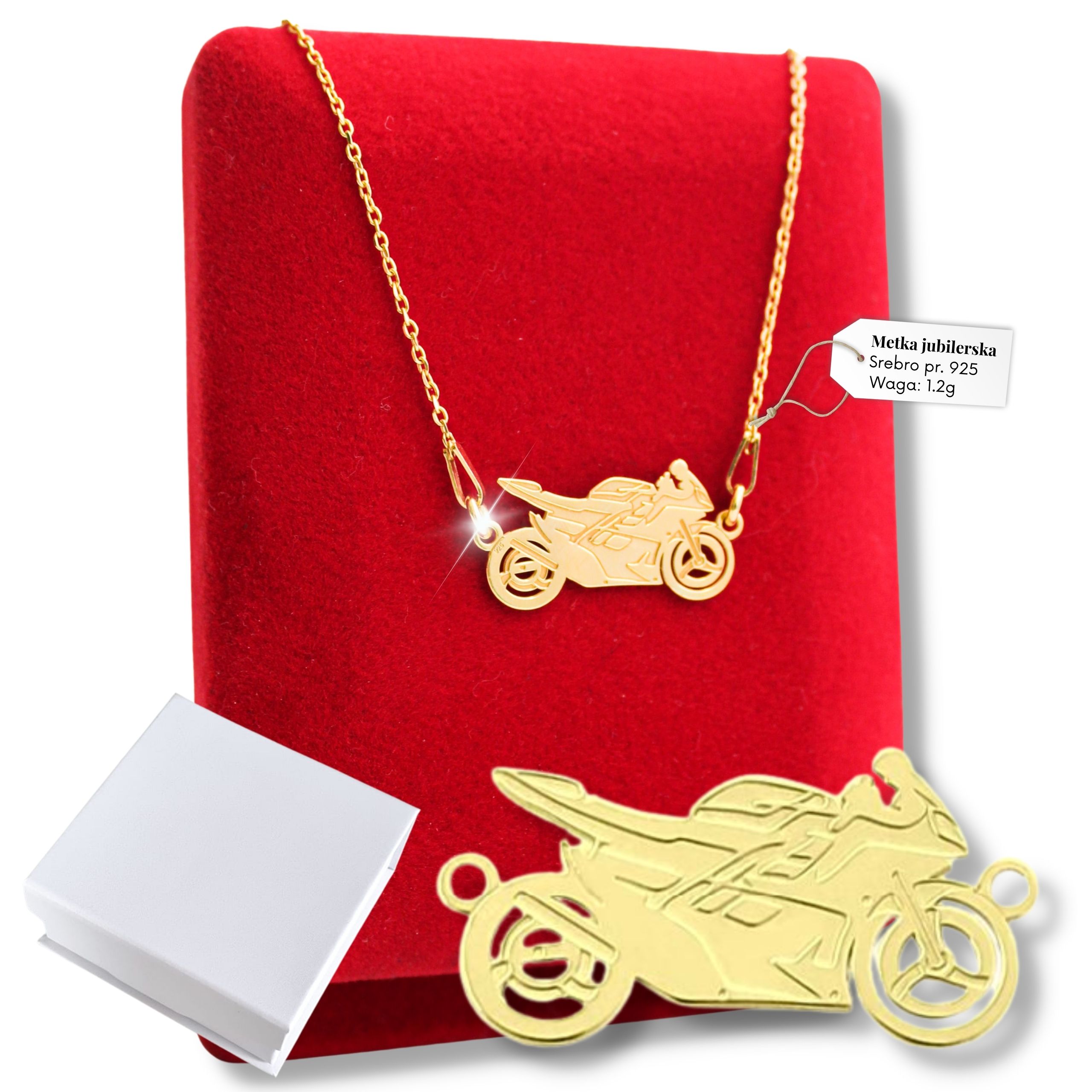 Zlatý náhrdelník s motocyklem Závodník a turistika jako Dárek 925