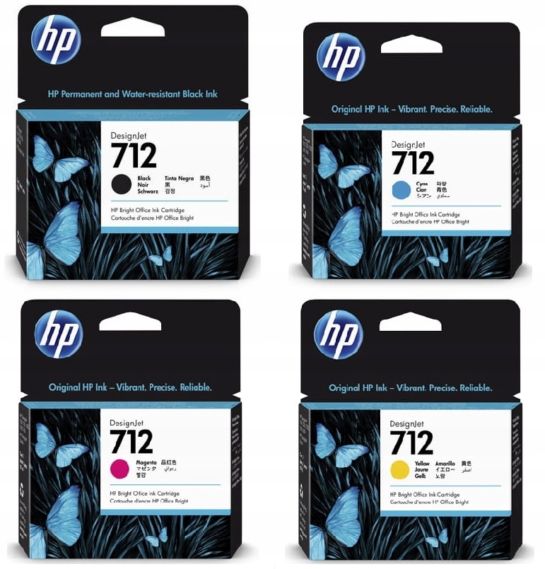 4x Tusz Hp 712 XL czarny 712 DesignJet T210 T230 T250 T630 T650