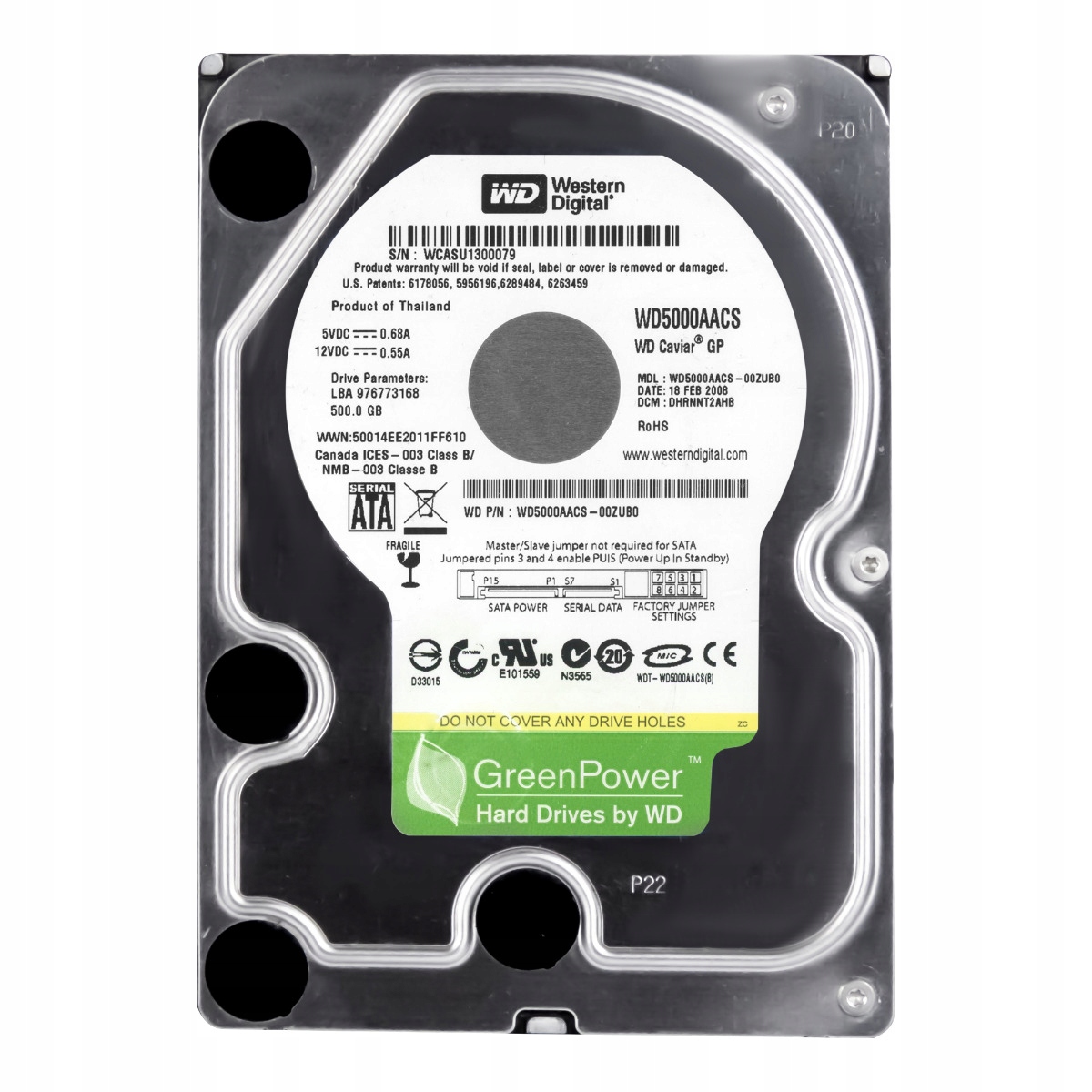 Wd Green Gp 500GB 7.2K 16MB Sata II 3.5'' WD5000AACS