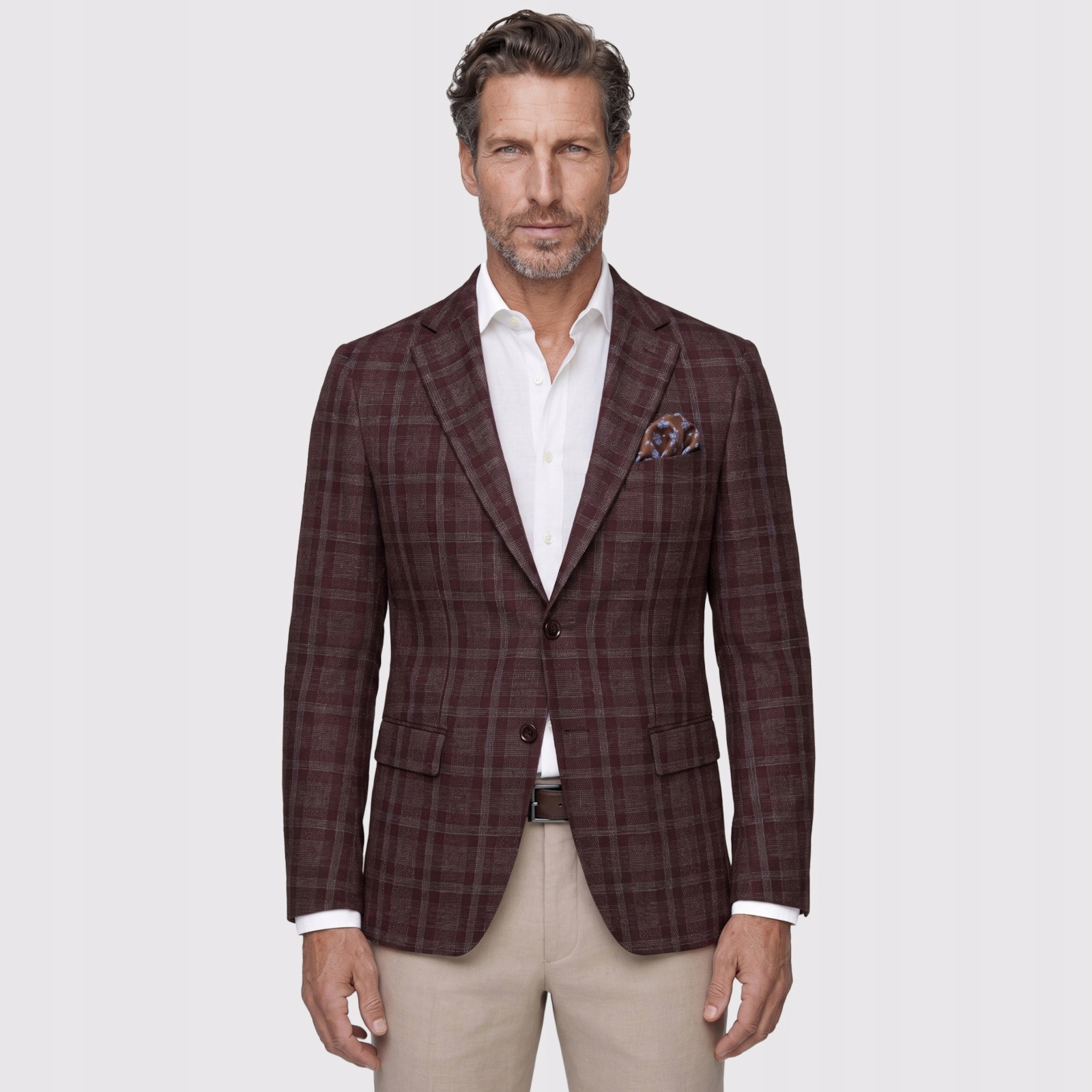 Bordó sako s kostkovaným vzorem Slim Fit Pako Lorente vel