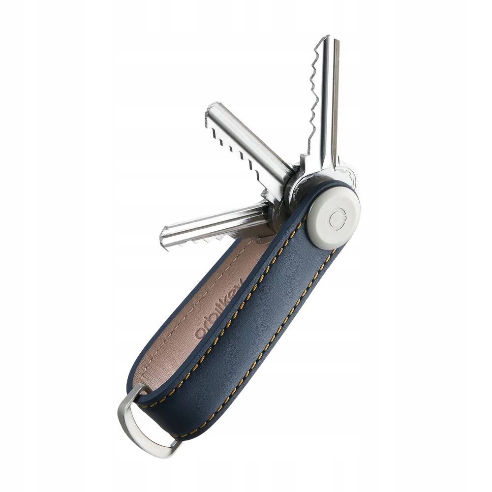 Orbitkey Organizer Pouzdro na klíče Kožené Navy s Tan Stitchinem