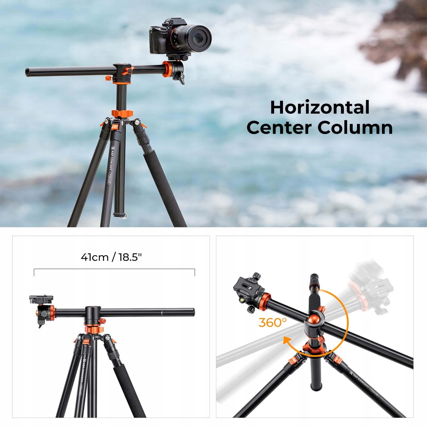 K&F CONCEPT Statyw 238CM 90° Kolumna 360° Panorama Torba Tripod Kamera — miniatura 5