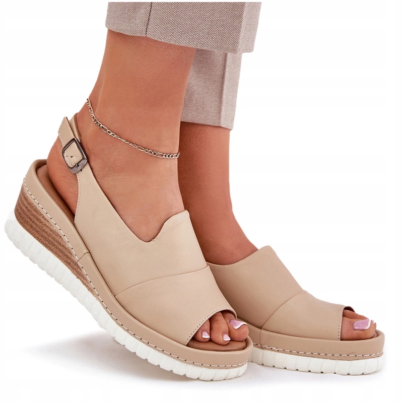 Dámské Sandály Z Přírodní Kůže Koturn Artiker 56C0919 Béžové 38