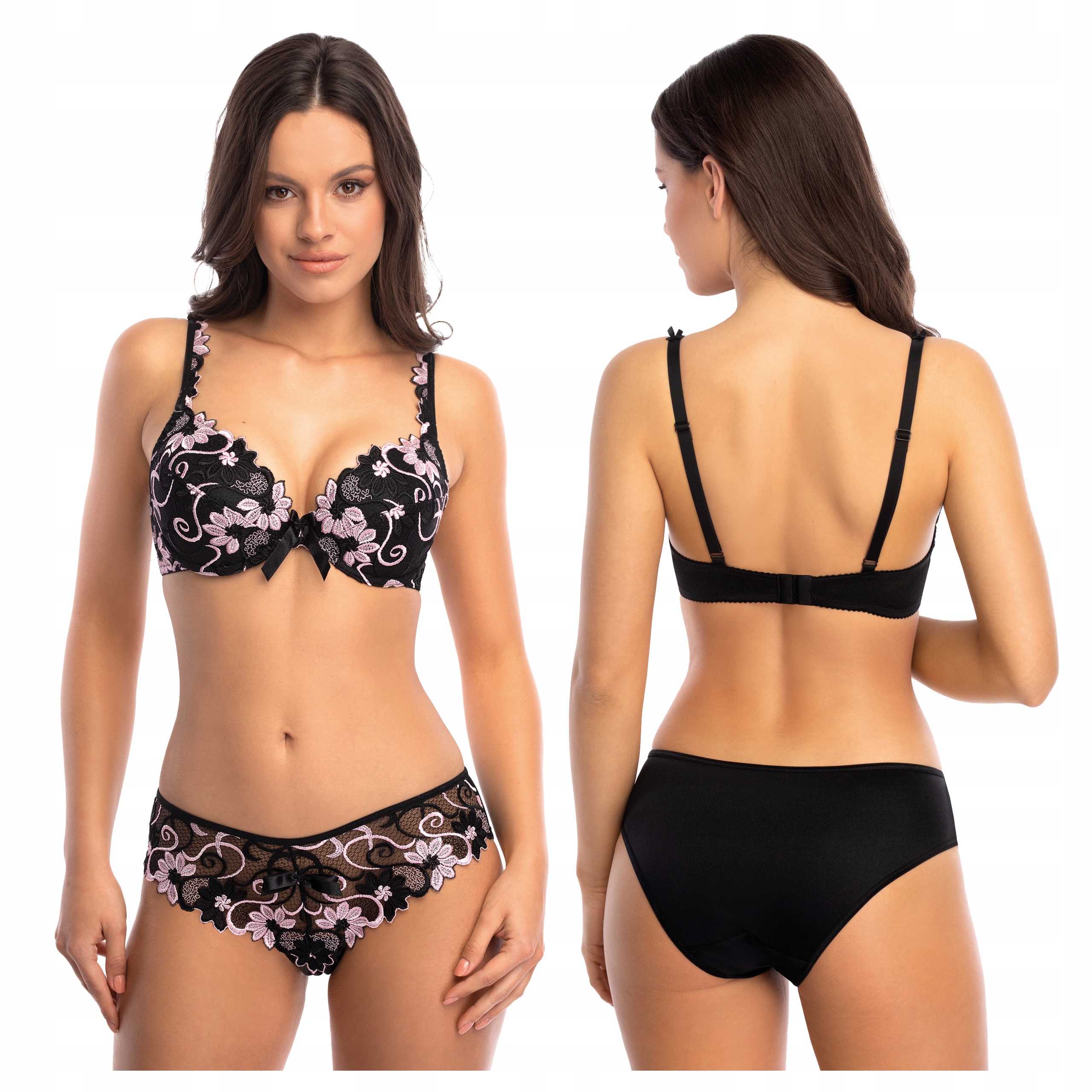 Krajkový komplet spodního prádla Push-Up podprsenka s kalhotkami Florence Růže 85C+XL