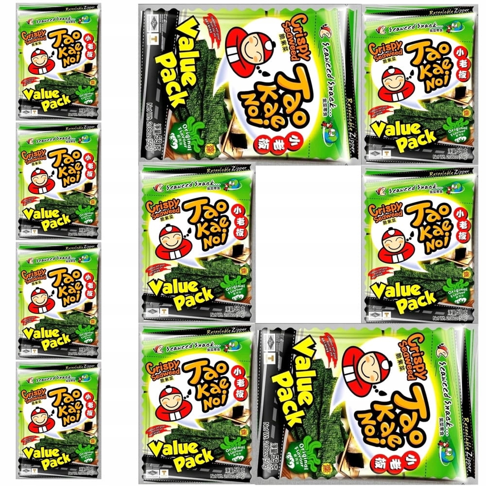10 x Křupavé snacky mořských řas Algi Nori Original Big 59g Taokaenoi Brand