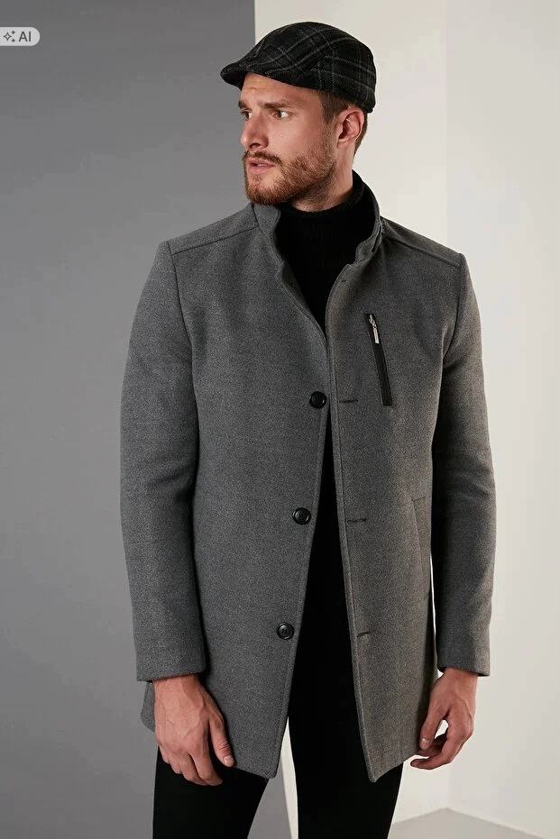 Pánský Hladký Melírovaný Kabát S Elegantním Zipem, Velikost 5IA