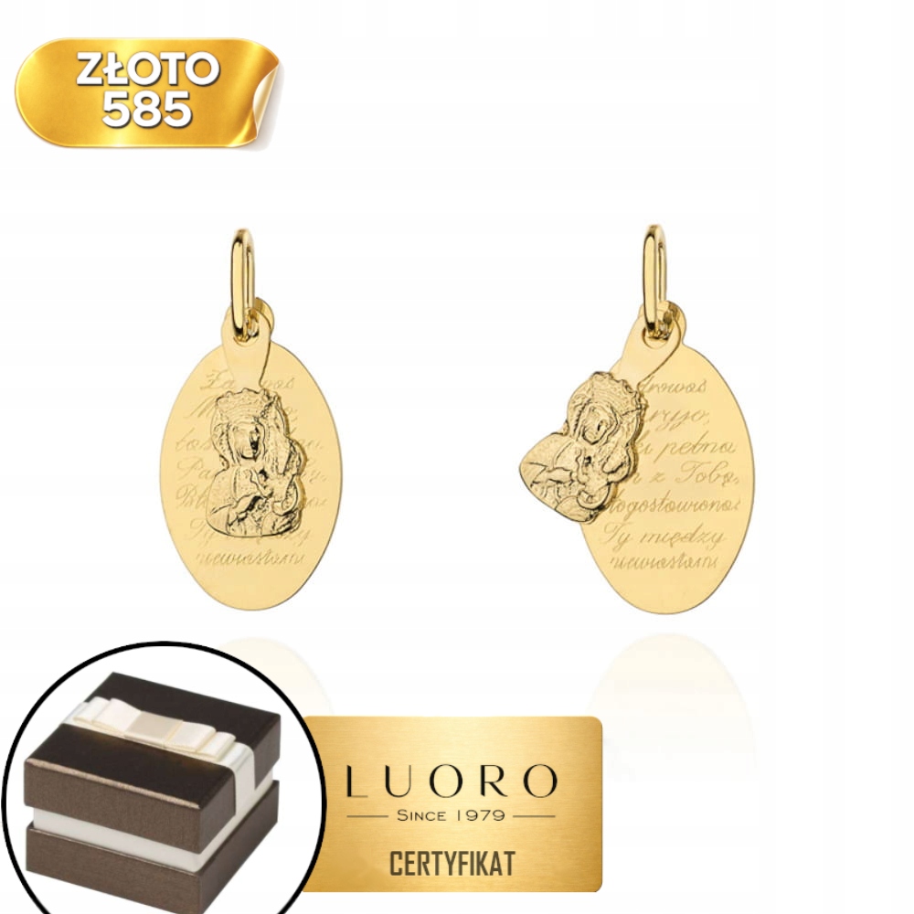 Zlatý Medailon 585 14K Panna Maria Čenstochovská Zdrávas Maria 23 MM