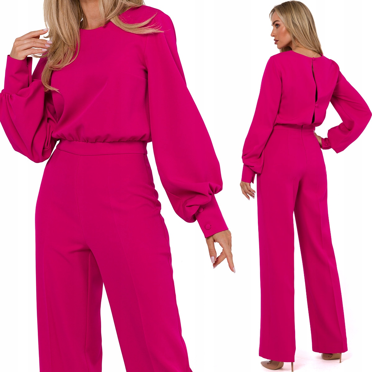 KOMBINEZON ELEGANCKI DAMSKI KOBIECY PIĘKNY FASON GŁADKI FUKSJA 40 L