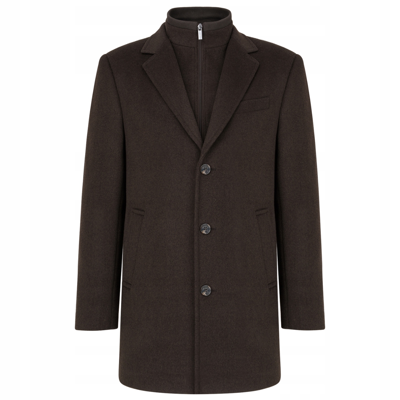 Hnědý pánský kabát s vlnou a odnímatelným stojáčkem Pako Lorente vel 48