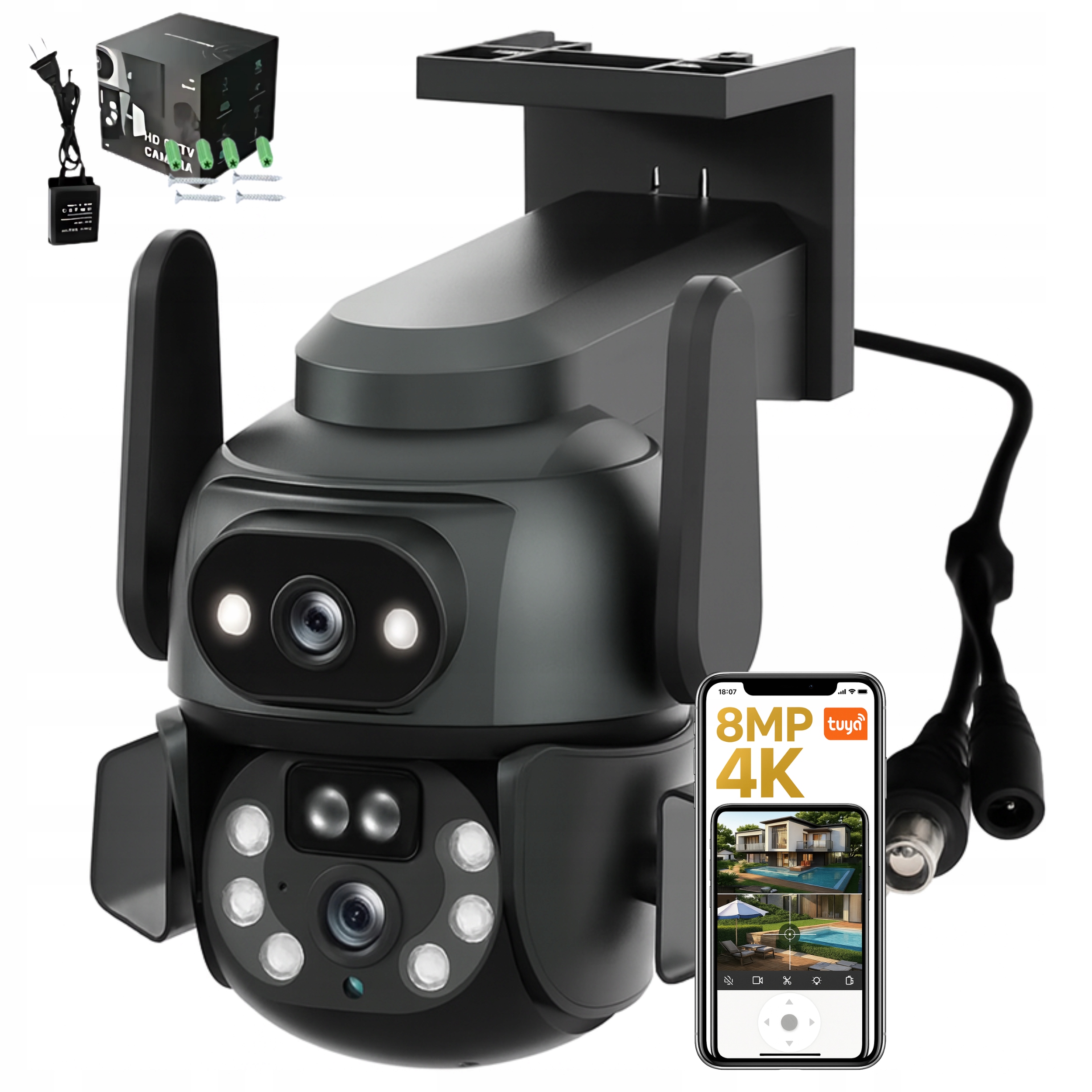 Dvojitá Kamera WiFi 4K Ptz Otočná Venkovní IP66 Tuya Onvif Audio 8mpx