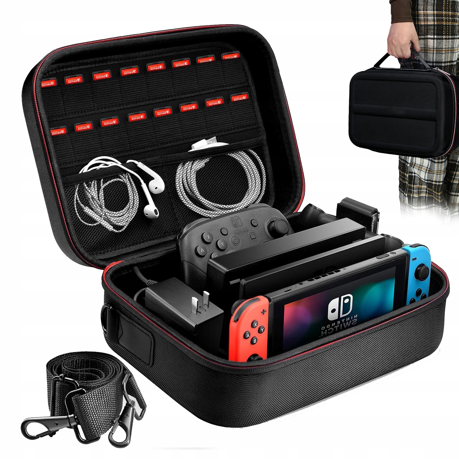 POKROWIEC OCHRONNY NA SWITCH/OLED TWARDA OBUDOWA NYLON+EVA 29X11.7X21CM