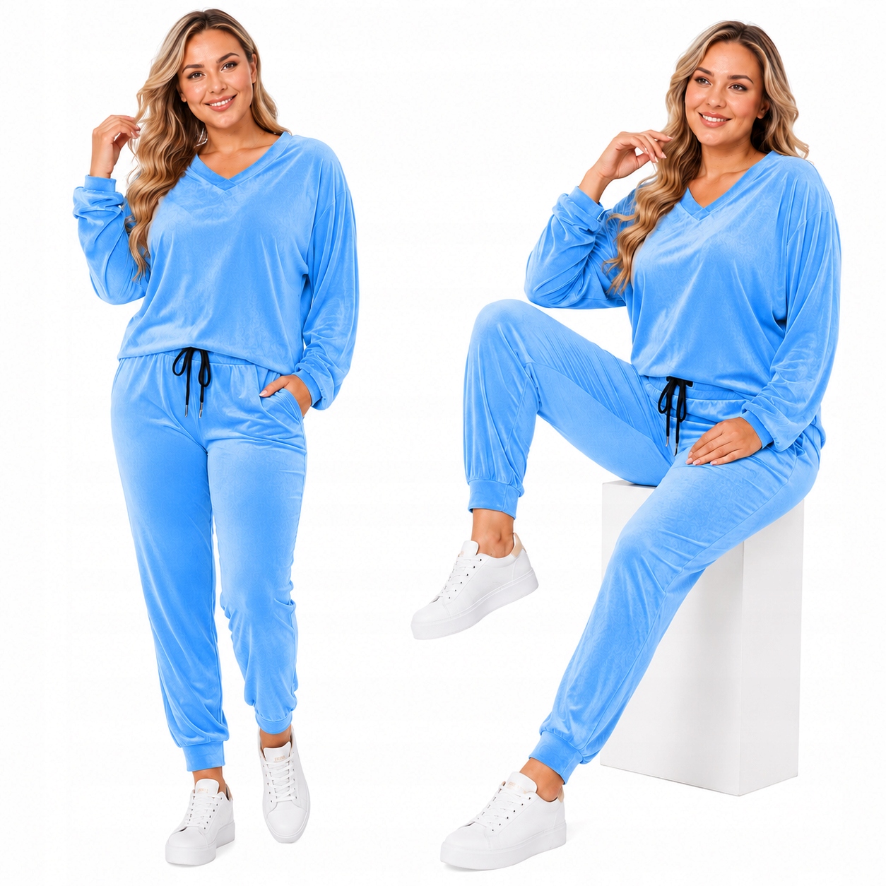 Dámský velurový komplet Teplákovka Stahovací pásky Měkký přes hlavu 46 48 3XL 4XL