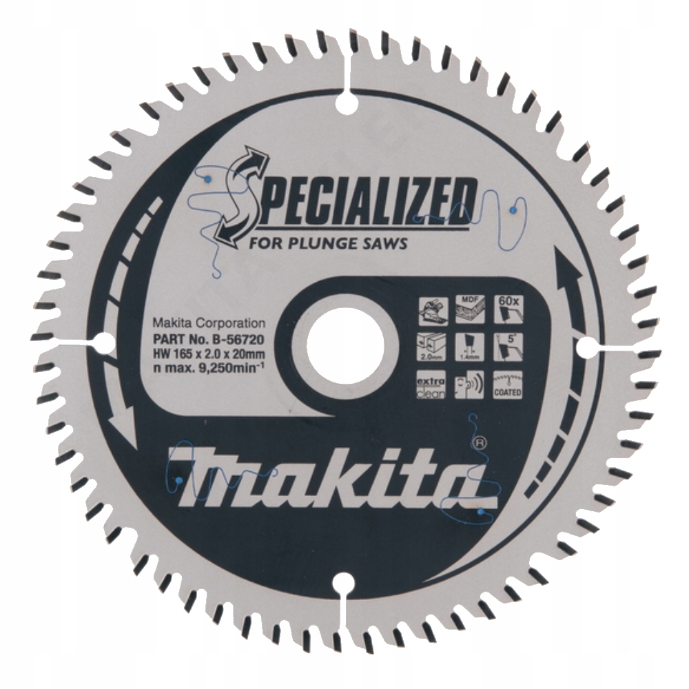Tarcza do drewna 165x20mm 60 zębów z widią Specialized Makita B-56720