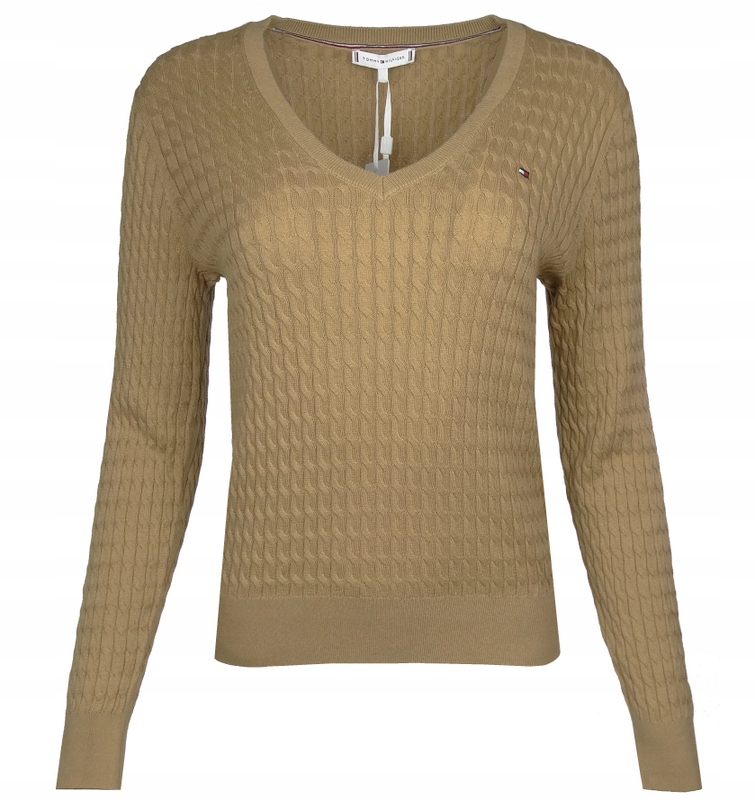 Tommy Hilfiger dámský bavlněný svetr, cop, hnědý, M