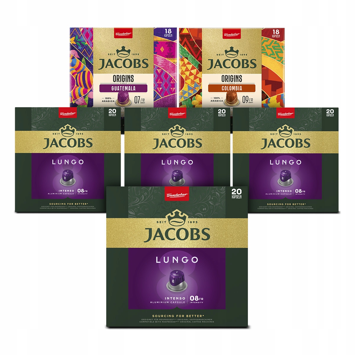 Kapsułki Jacobs do Nespresso(r)* Lungo 8, Origins zestaw 6 opakowań