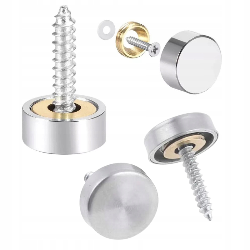 MOCOWANIE TABLICZKI SZKŁA 4X ZAŚLEPKA UCHWYTY 16mm CHROMOWANA STAL PIKI Wysokość 5 mm