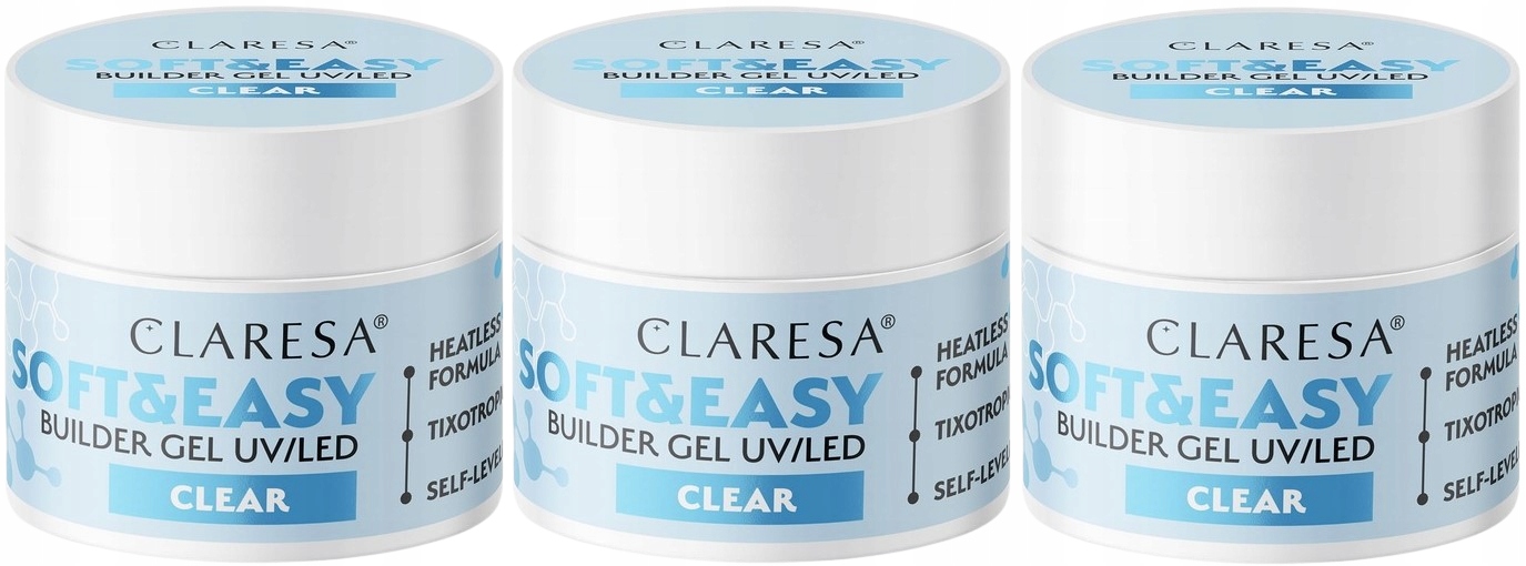 3 kusy Stavební Gel Soft&Easy Builder Gel Clear 12G Claresa Heatless