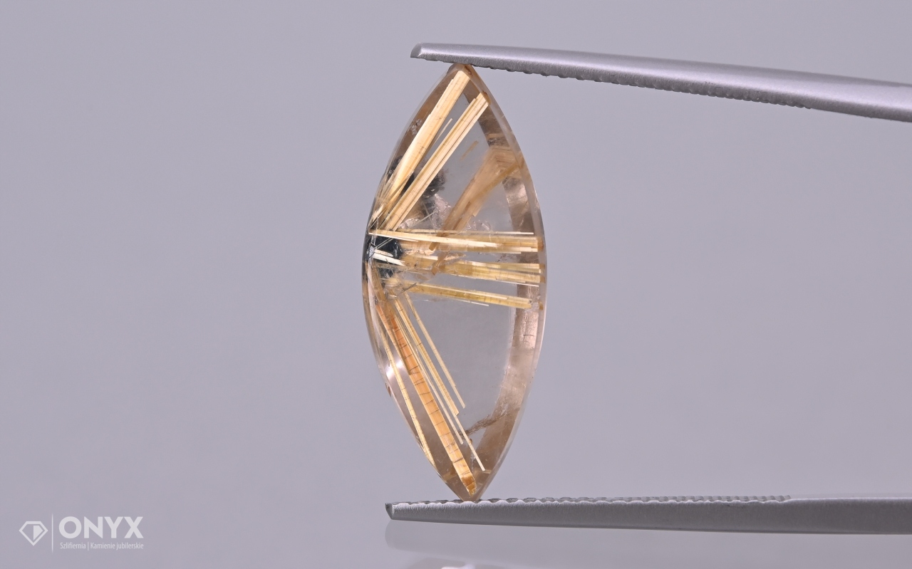 Křemen s rutilovou dlažbou markýza 21,5x9 mm