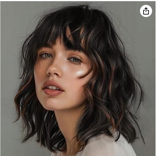 Vlnitá paruka s hřívou, syntetická, kudrnatá, černá, pruhovaná, hnědá, 40 cm