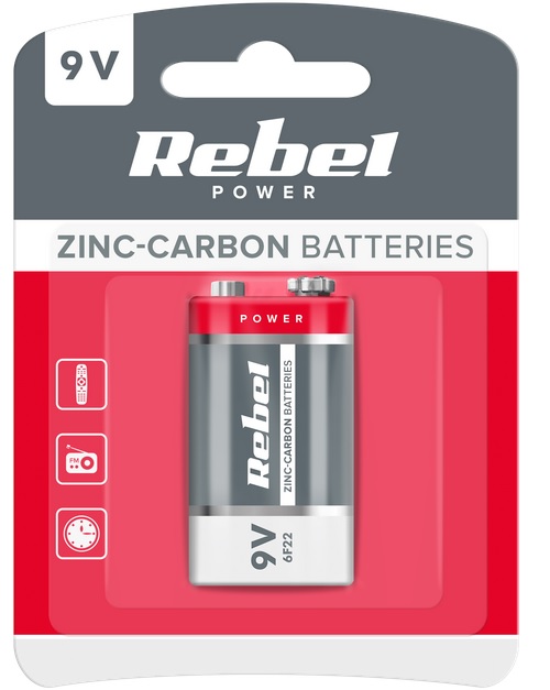 

Bateria 9V 6F22 Zinc-Carbon blister Rebel Power