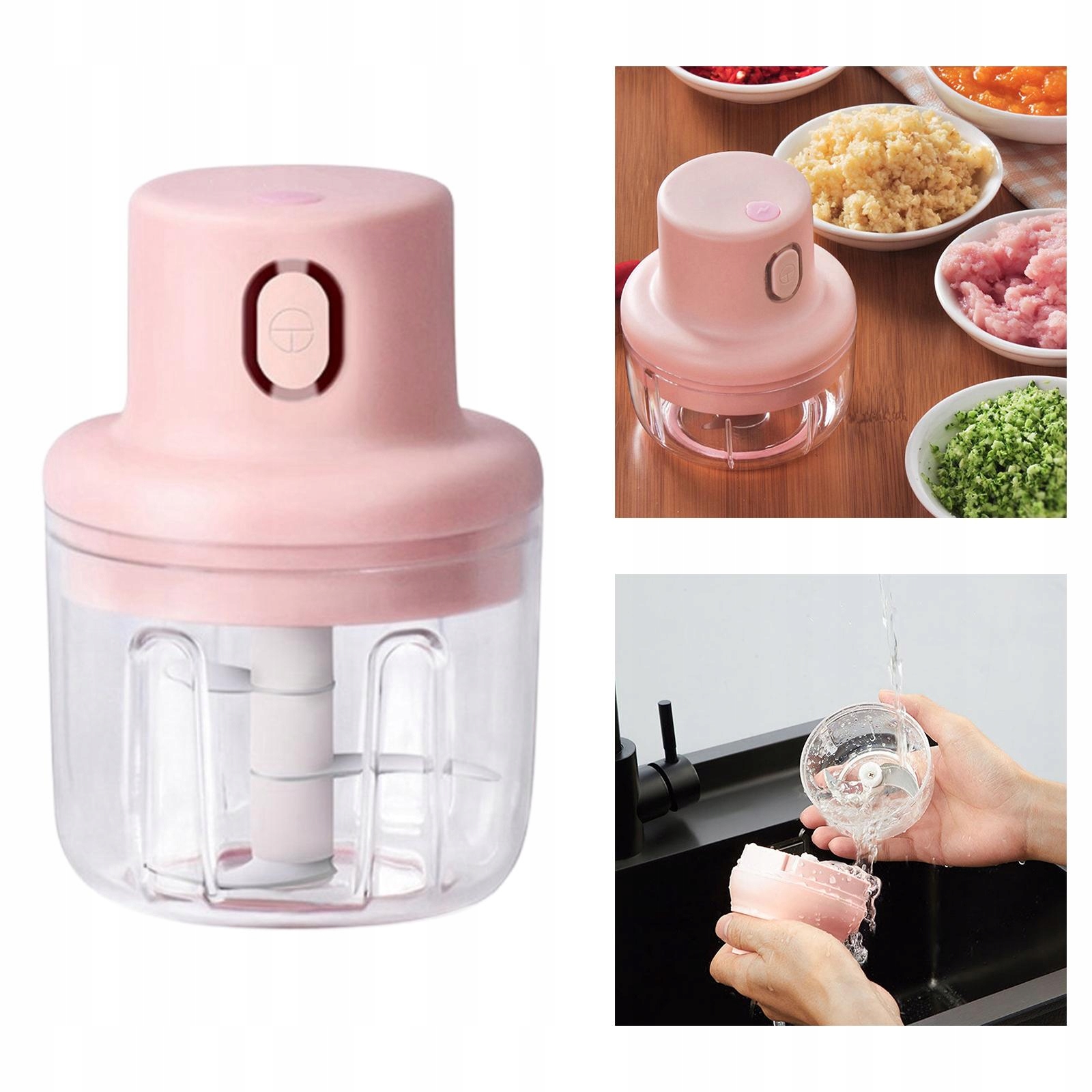 Elektryczny mini rozdrabniacz do czosnku Kolor dominujący różowy