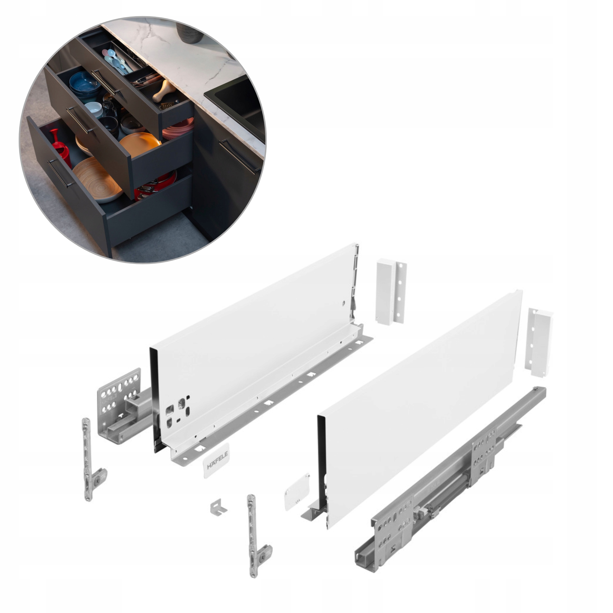 Šuplík Bílá Hafele Matrix S Slim 450 MM H 199 MM Plný Výsuv S Tlumením Dovírání