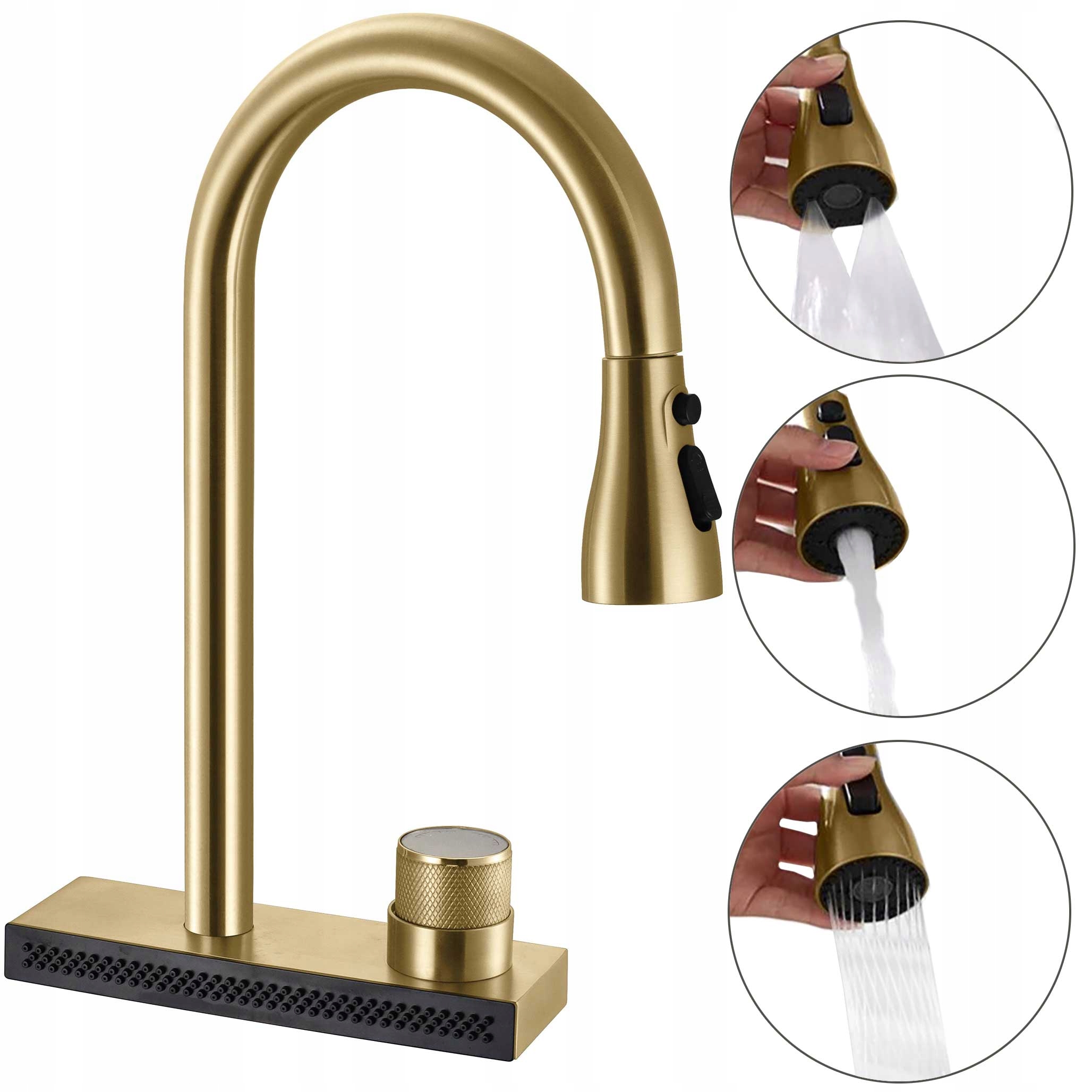 Kuchynská batéria s výsuvným výtokom, zlatá brúsená Rea Conor