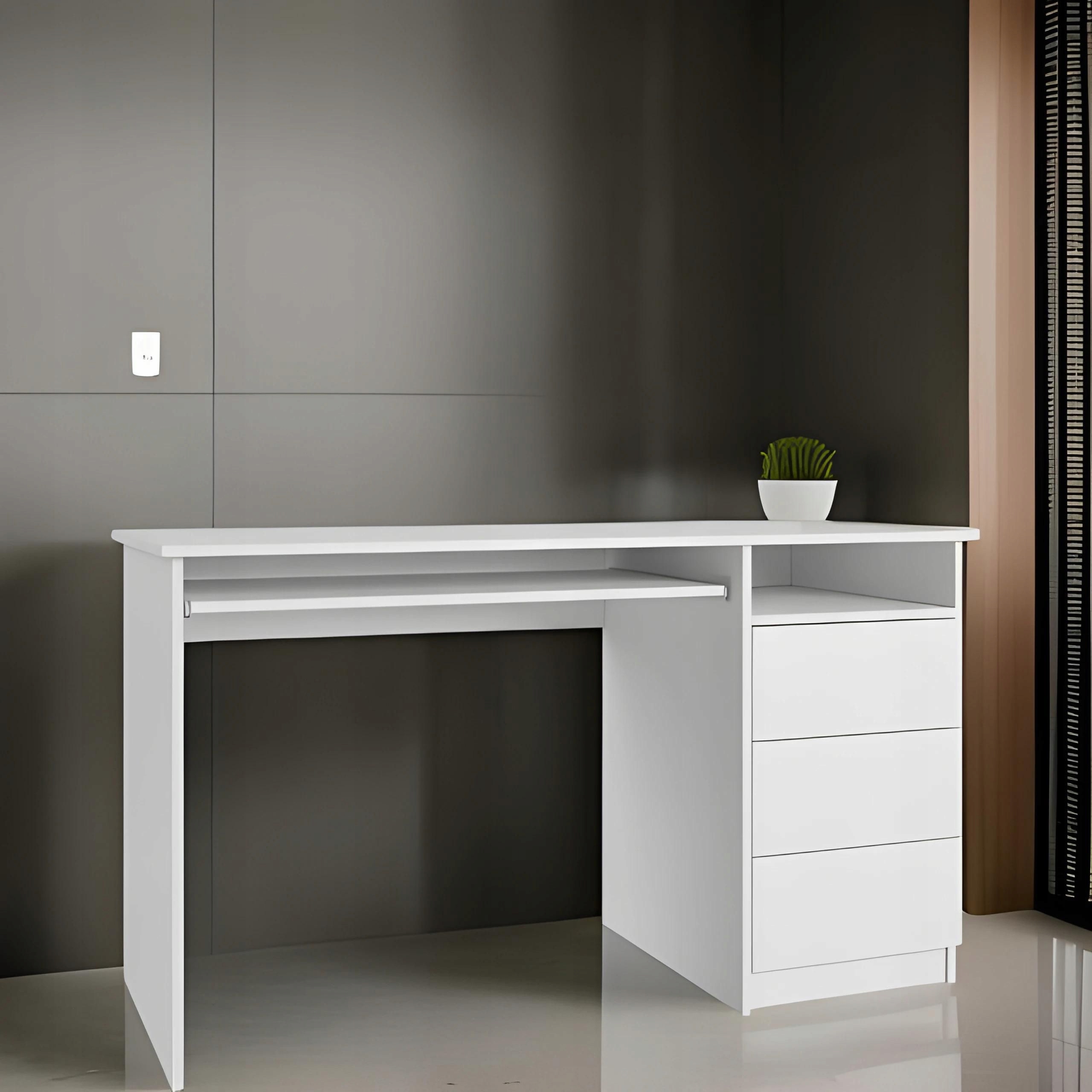 Biurko komputerowe białe 135cm stabilne z szufladami tipon pod laptop Wysokość mebla 77 cm