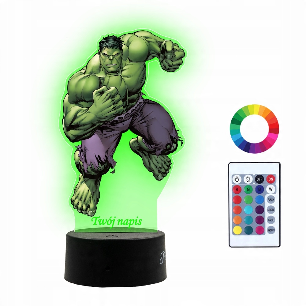 

Lampka Nocna z Nadrukiem 3D Led Hulk Marvel Imię