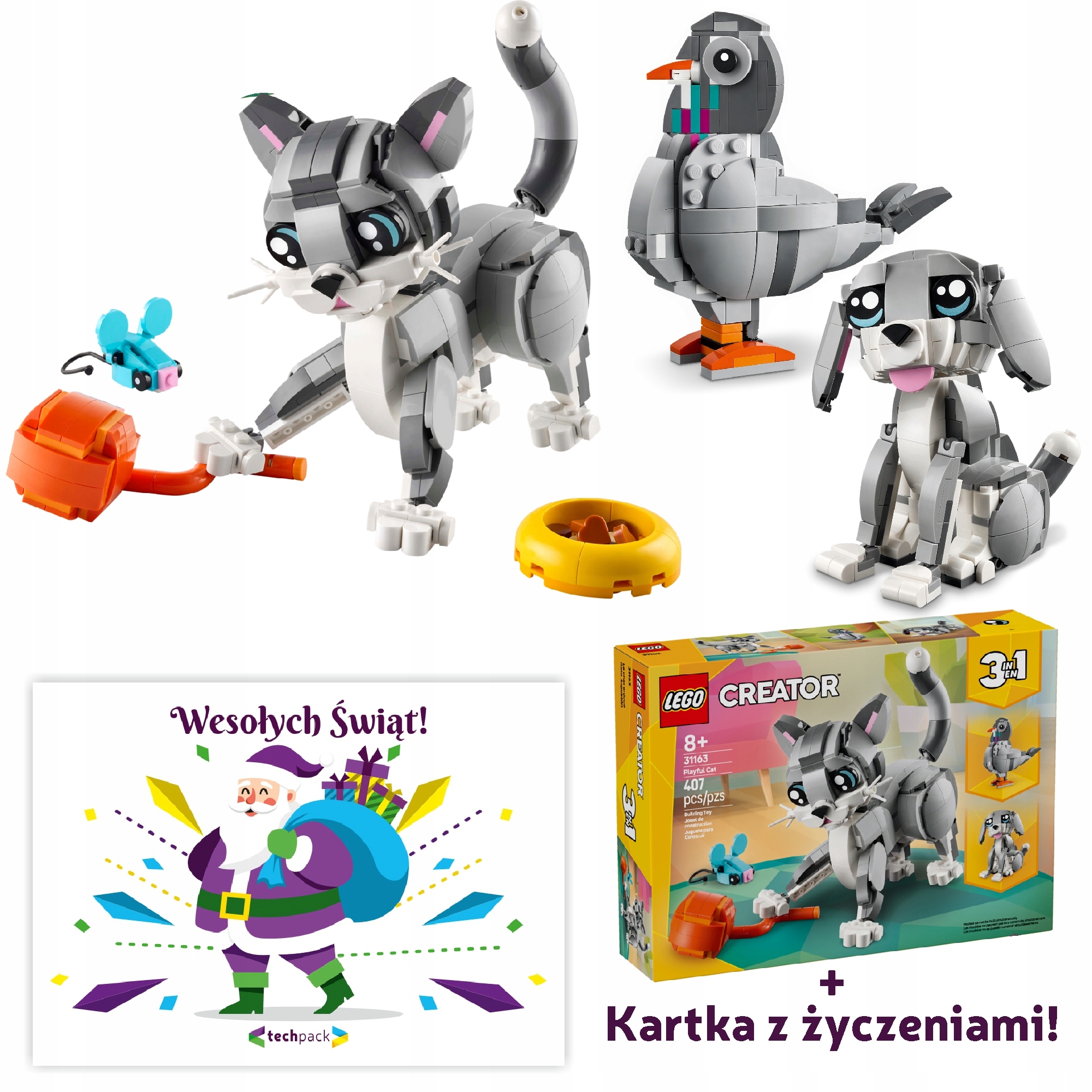 Lego Creator 3v1 Psí kočka pohyblivý pes holub 31163 Kartička S Přáním mi