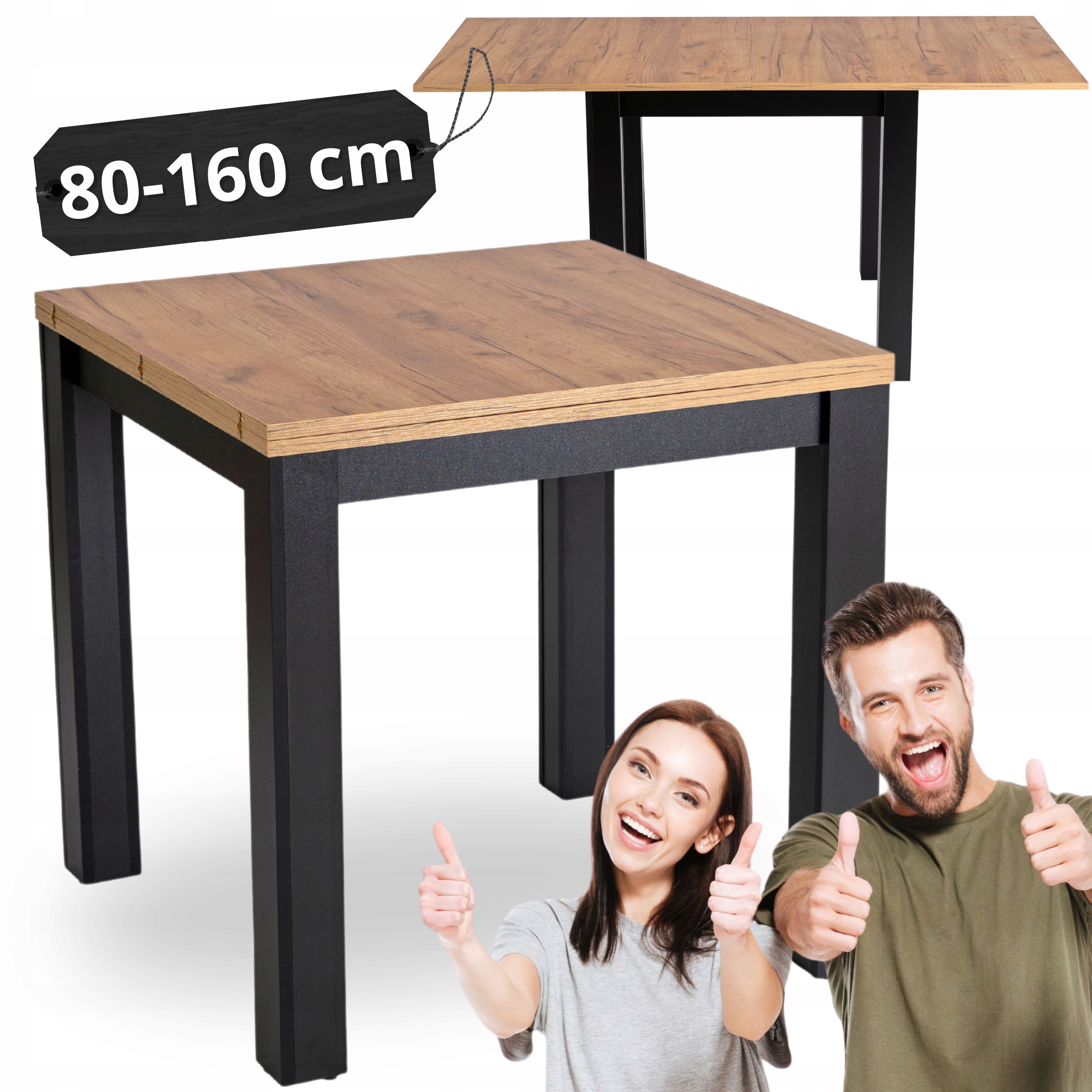 Stół Do Jadalni Mały Kwadratowy Czarny Craft Rozkładany Do Salon Max 80/160