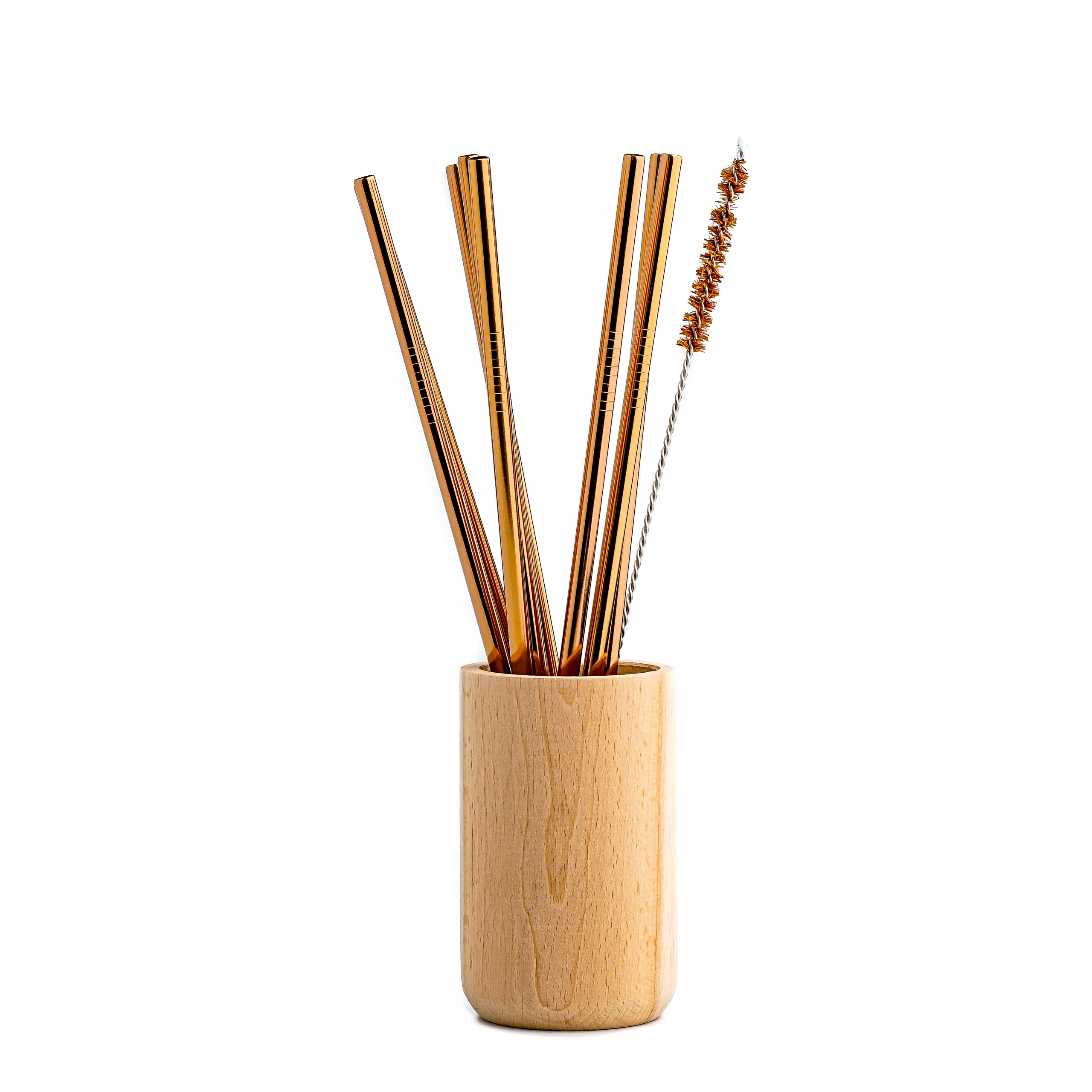 8 Słomki metalowe Gold Rose | czyścik | woreczek