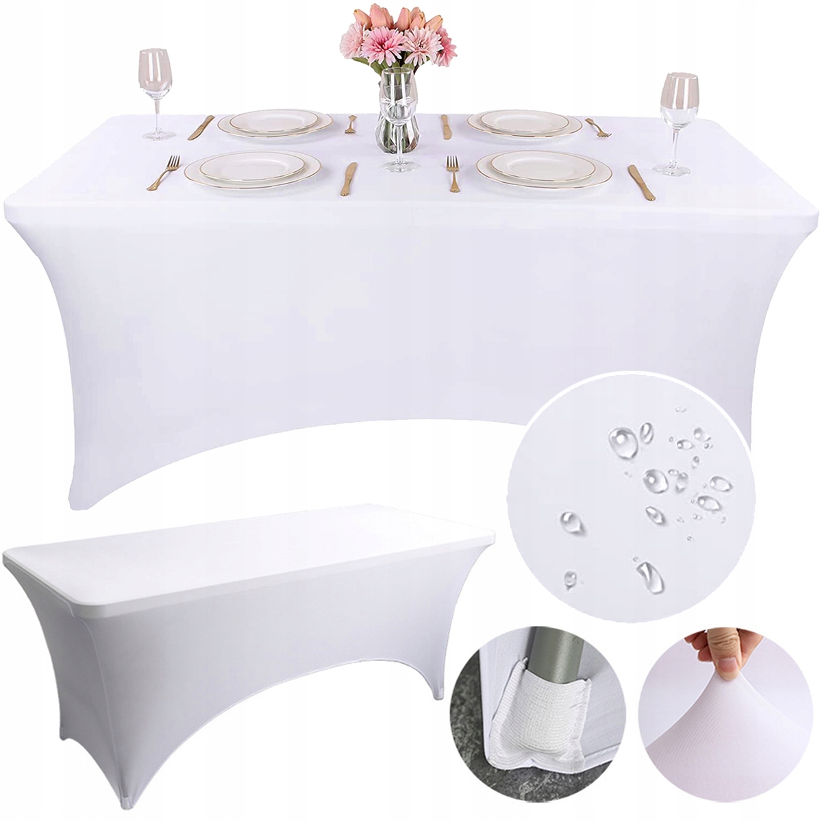 Roztažitelný ubrus Spandex Obdélníkový stůl Ubrus na Svatební Hostina Banket Bílý