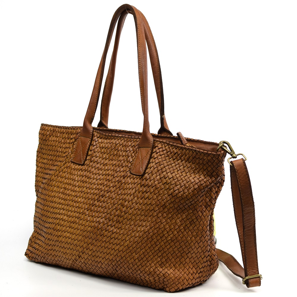 TOREBKA SHOPPER SKÓRA NAT PLECIONA BRĄZOWA LUX 983 Kolor brązowy