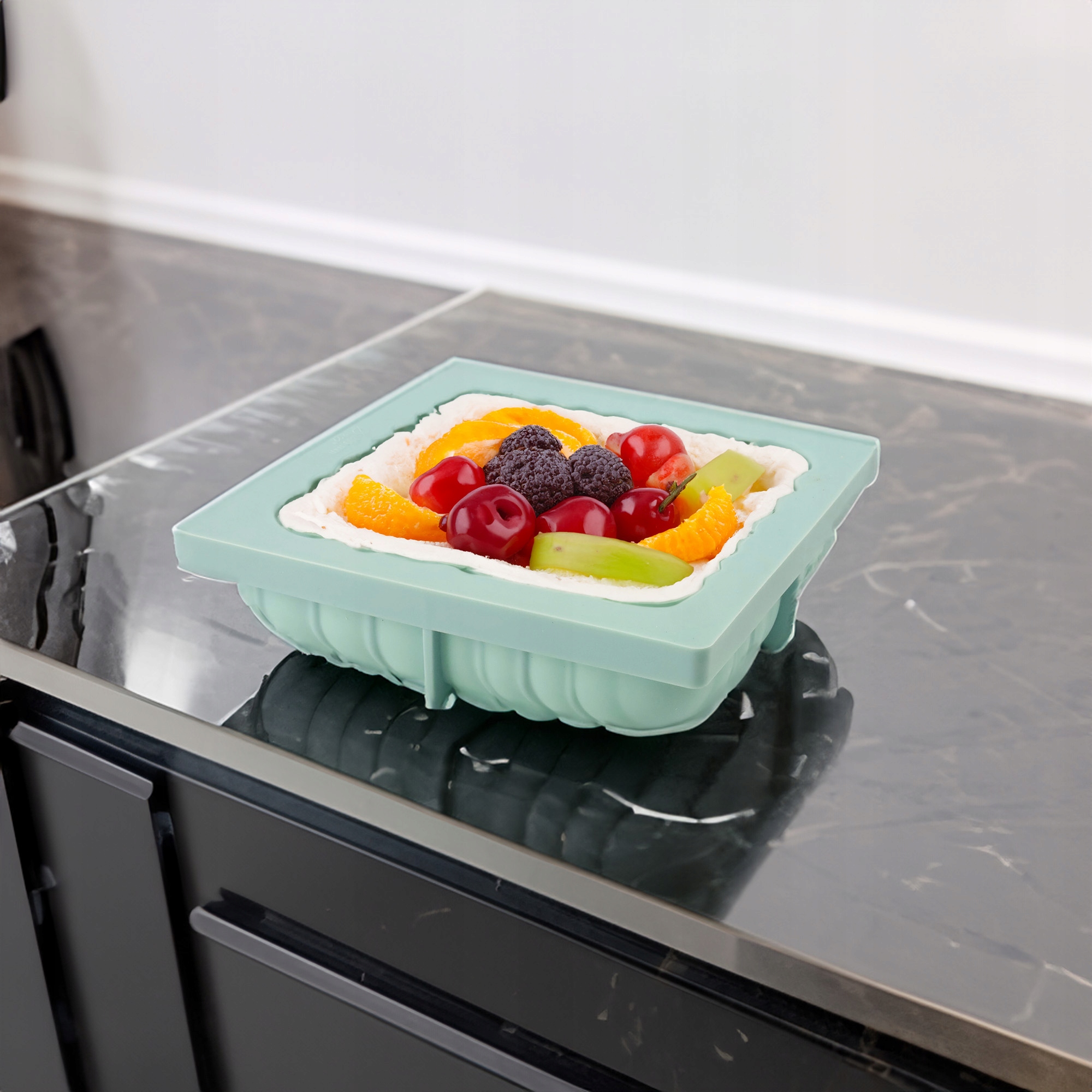 FORMA SILIKONOWA KWADRAT PASKI 3D NA BABKĘ DESER PRZEKĄSKI MUSY 17,5x17,5CM