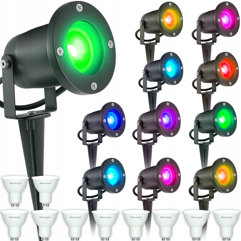 10x Zestaw Oświetlenie Ogrodowe Zewnętrzna Lampa Wbijana Gruntowa Żarówki