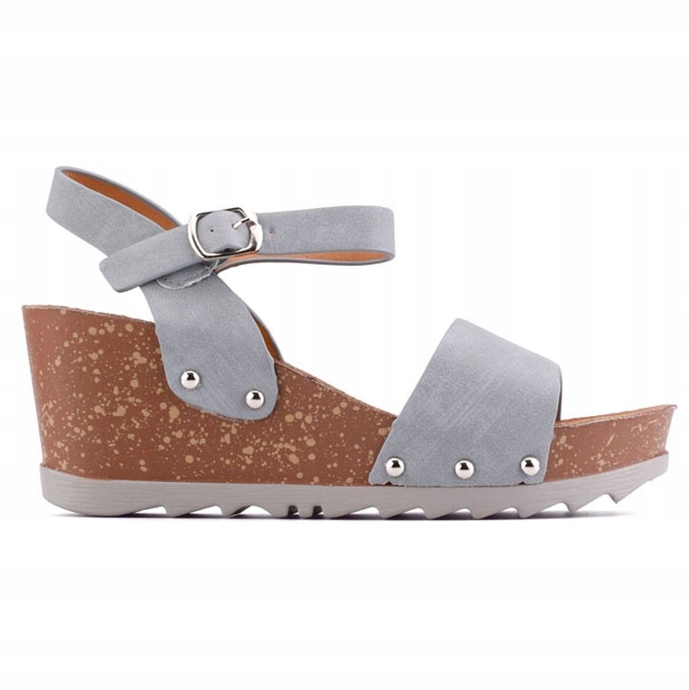 Szare Sandały Damskie Na Koturnie Sandałki Na Platformie Wkładka Ekoskóra