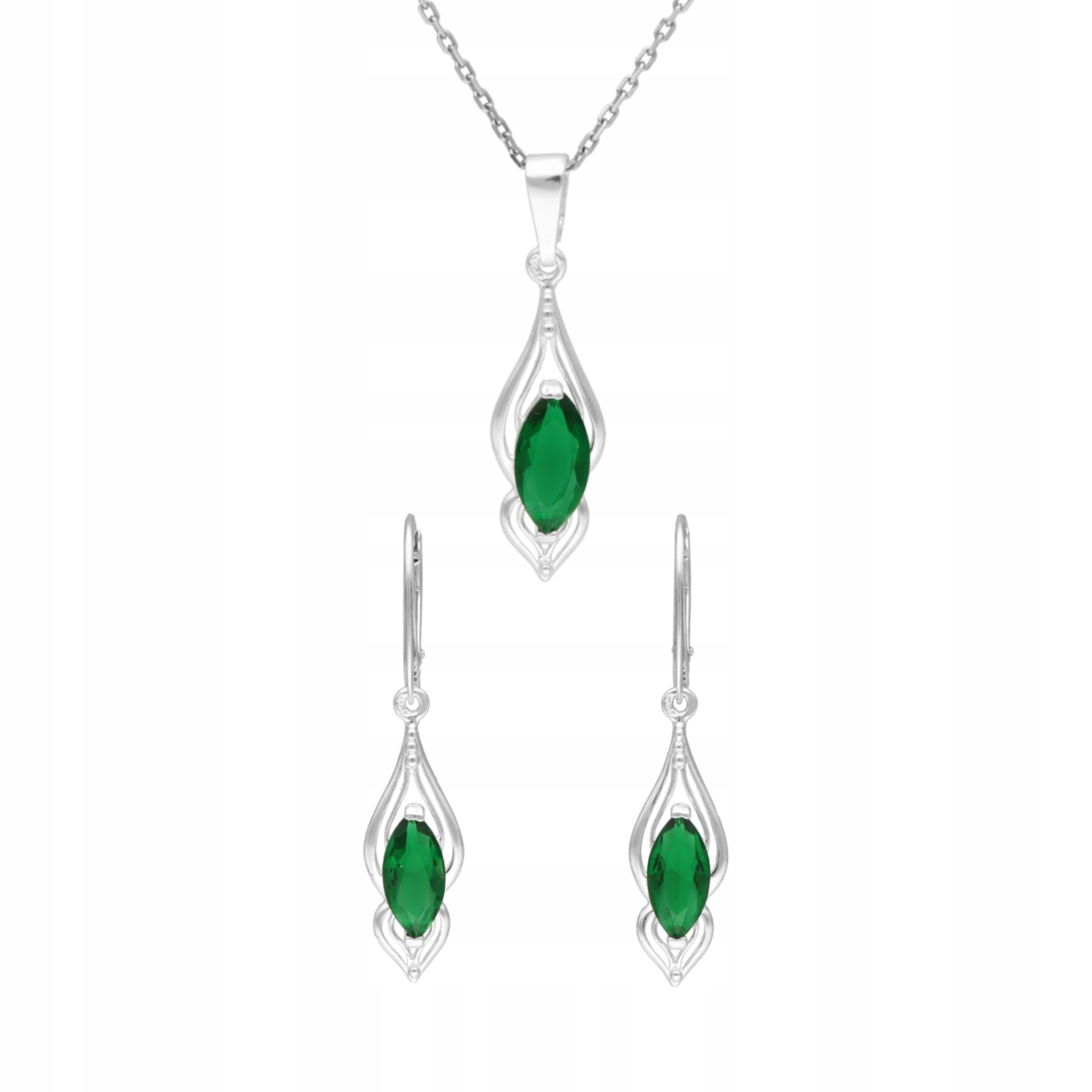 Komplet se smaragdovými zirkony a slzami stříbro