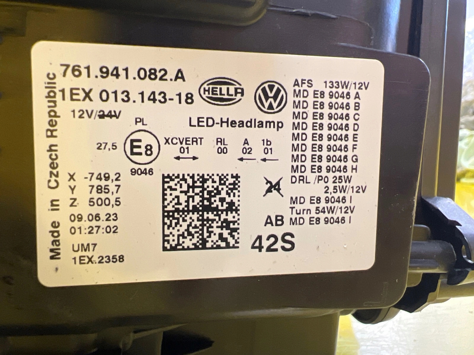 light right VW Touareg III 3 19- Full Led 761941082A