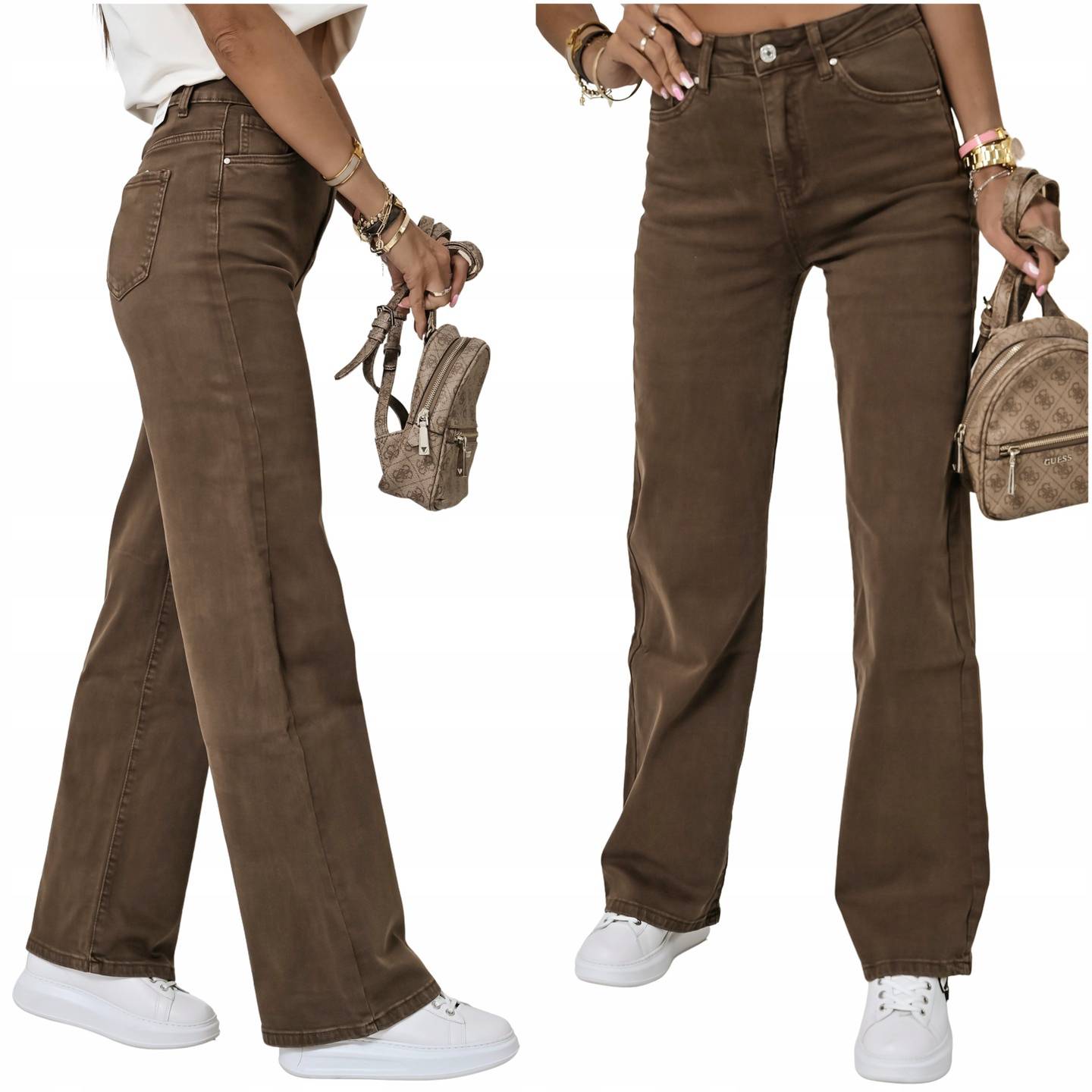 Modne Jeansy Rylee Z Szerokimi Nogawkami! Czekoladowe 36/S